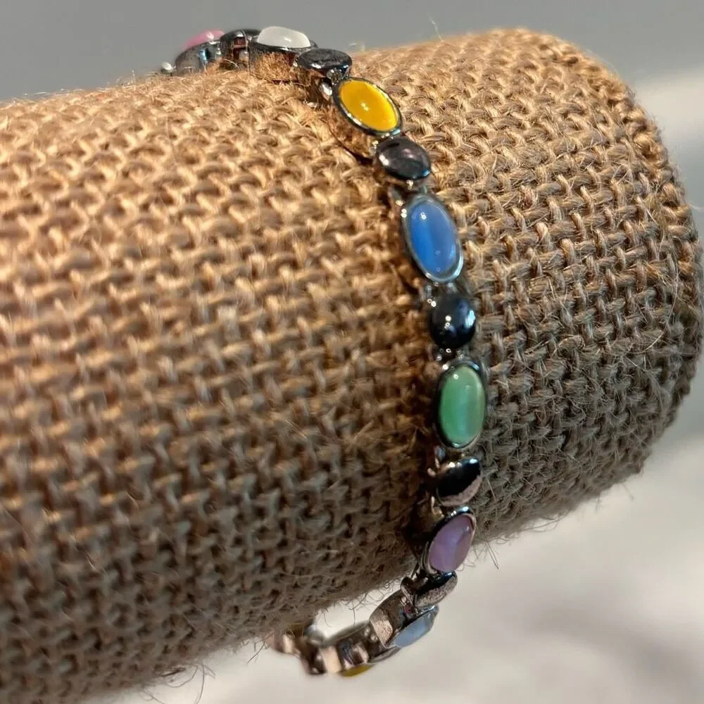 NWT Premier Designs Oval Cats Eye Glass Cabochons Parfait Bracelet Multicolor OS